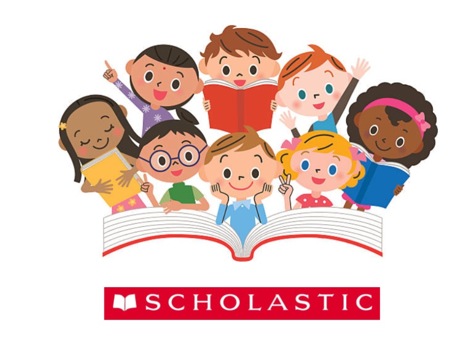 Illustration of diverse children happily reading books, surrounded by an open book with the Scholastic logo below.
