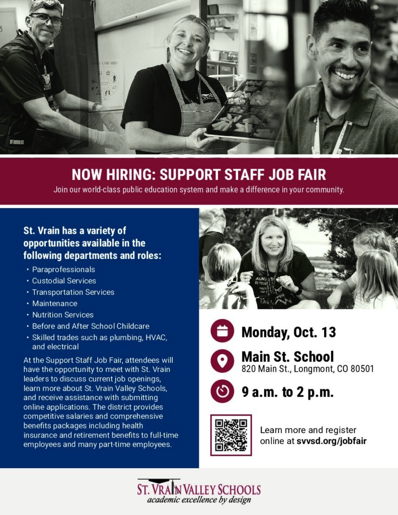 Flyer promoting Support Staff Job Fair
Monday, October 13th
Main St. School
9am to 2pm